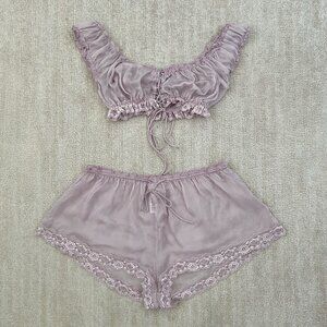 Skims Romance Silk Matching Pajamas Shorts Set M Sheer